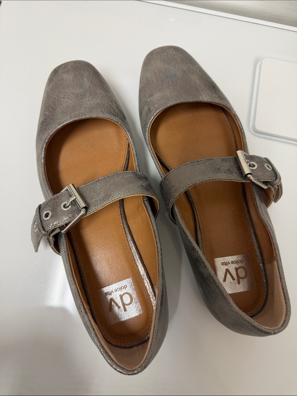 DV by Dolce Vita Taupe Gray Mary Jane Flats with Buckle Strap
